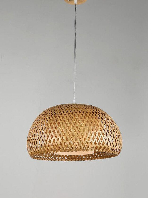 Unlit natural bamboo dome pendant on light backdrop
