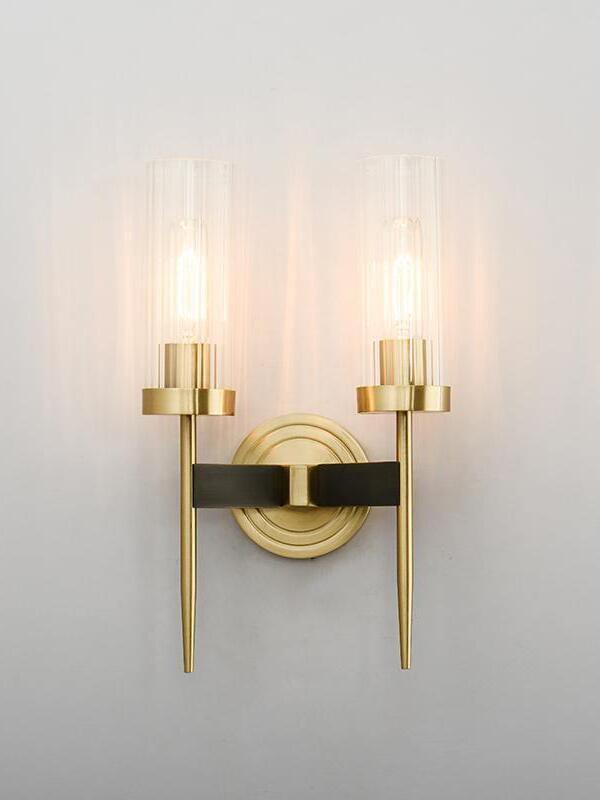 Two illuminated glass tubes on a round backplate