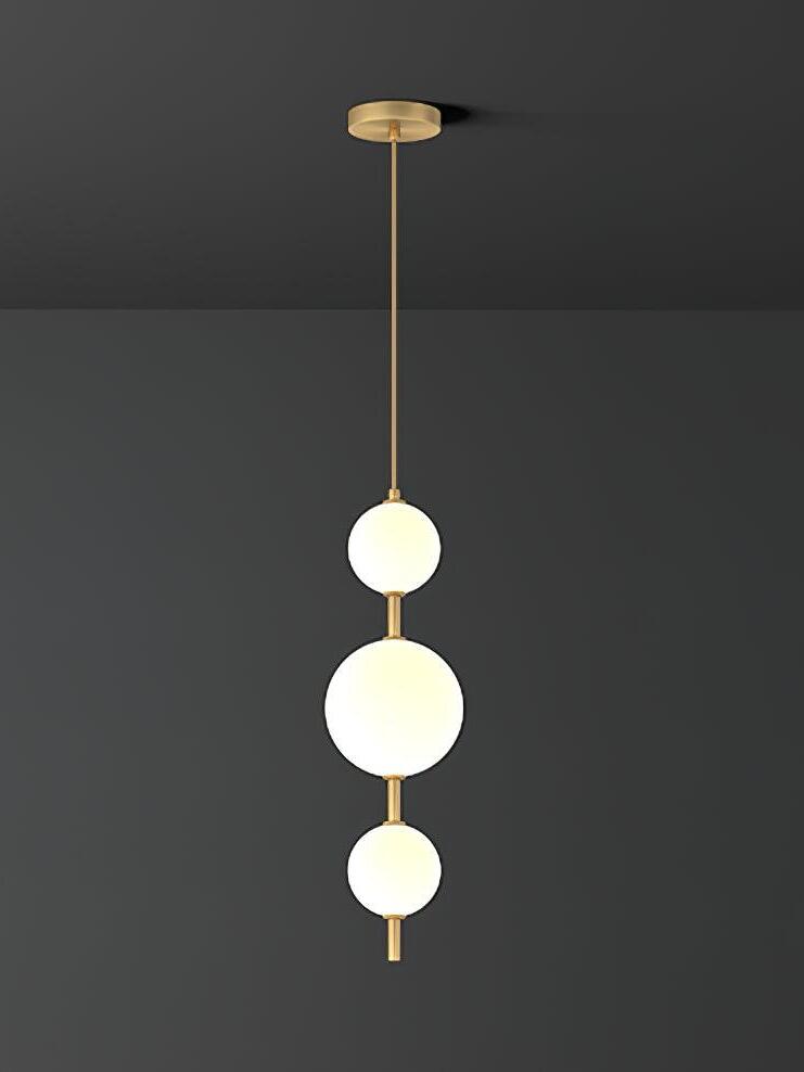 50 cm body-height option: three white globes, round brass-tone canopy and suspension cord against gray