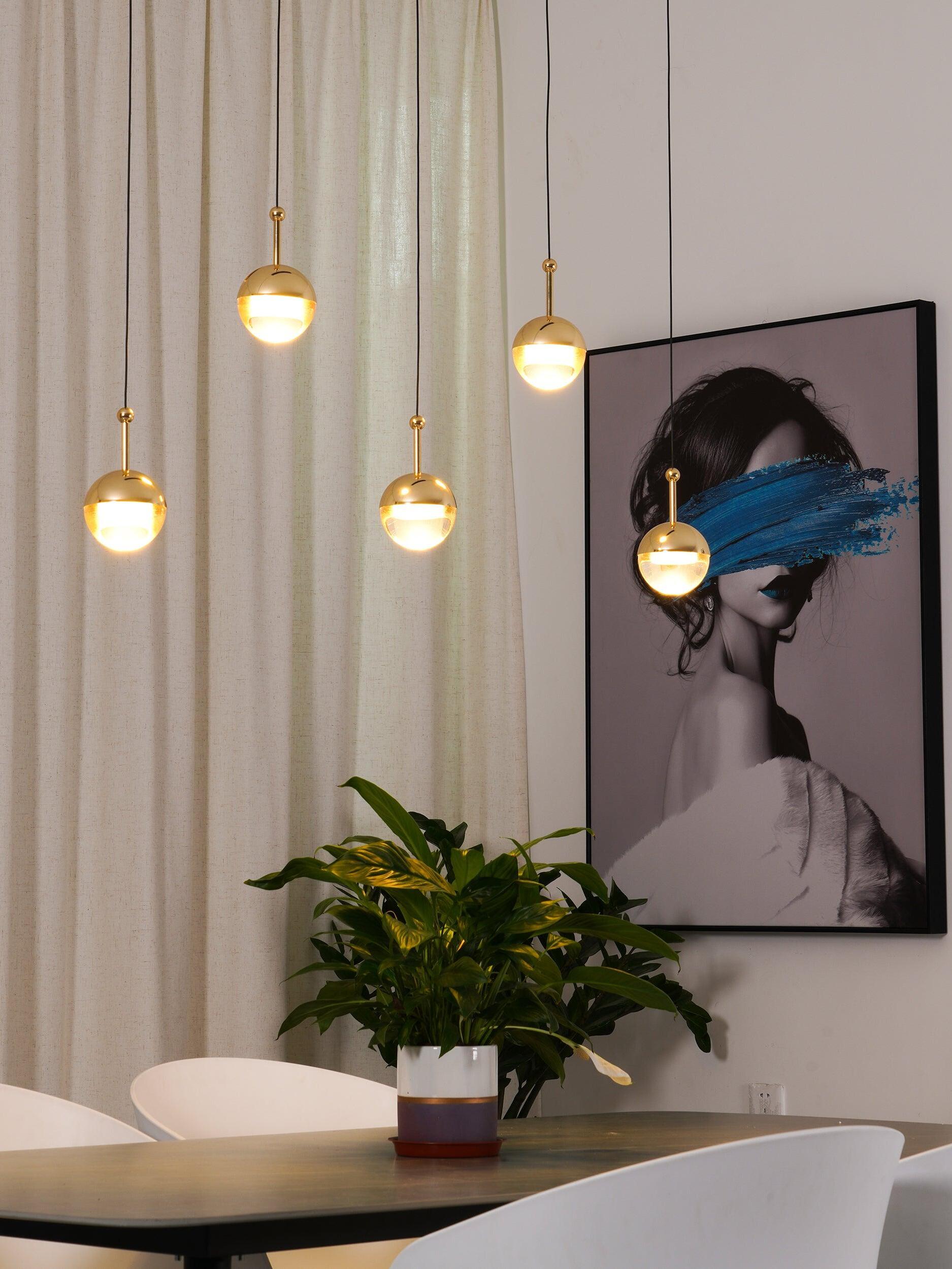 Modern Dora LED pendant lamp in Champagne Gold for Kitchen - Cueteks