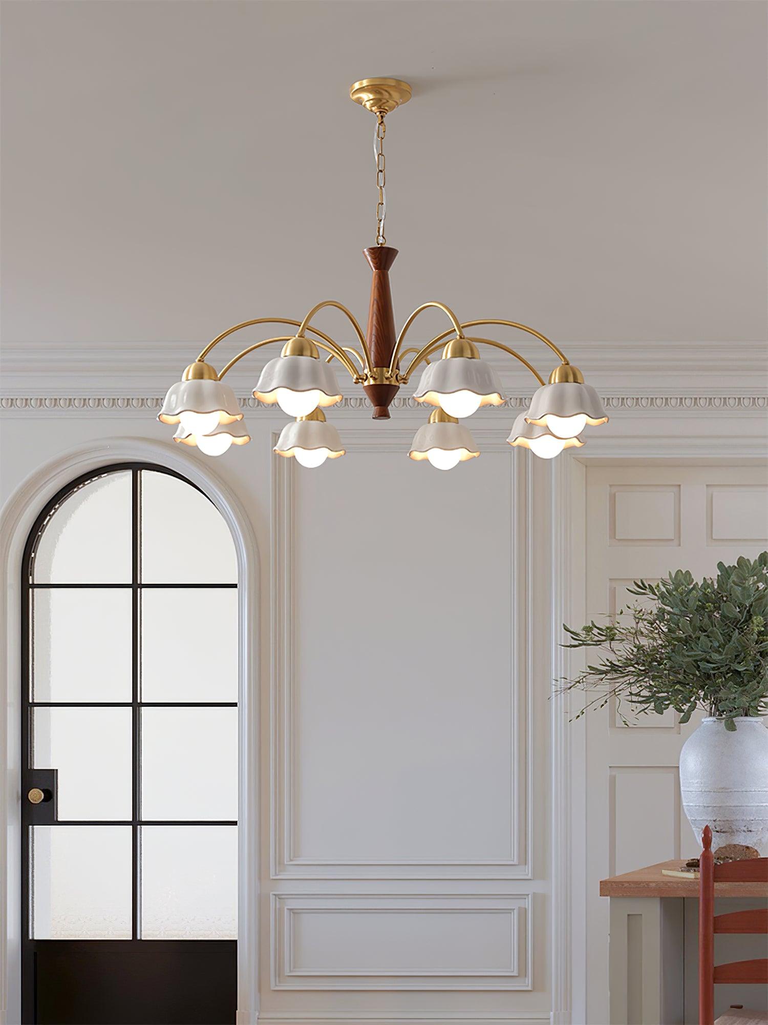 Swedish Modern Brass Chandelier - Cueteks