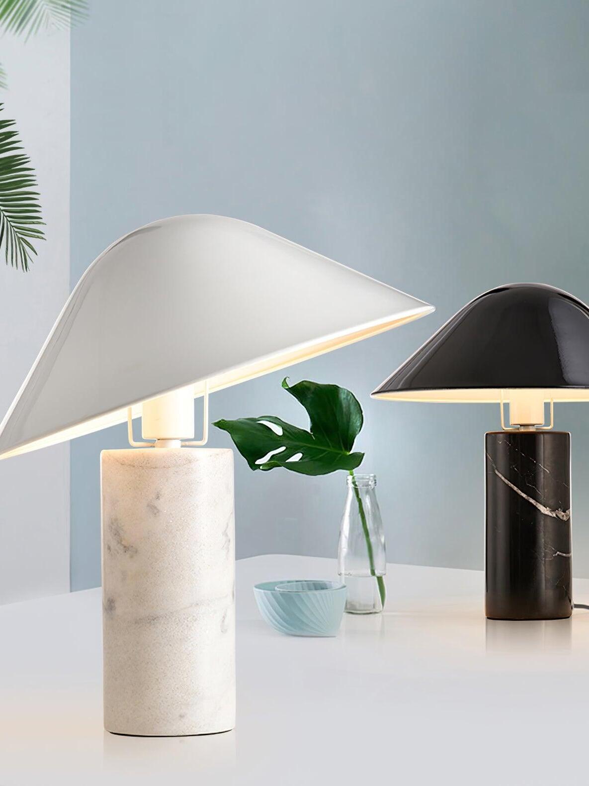 White and black Adelaide marble lamps on one table