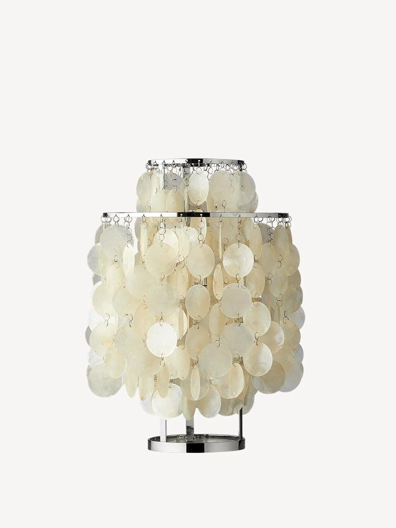 Pale shell table lamp with chrome-tone stepped rings