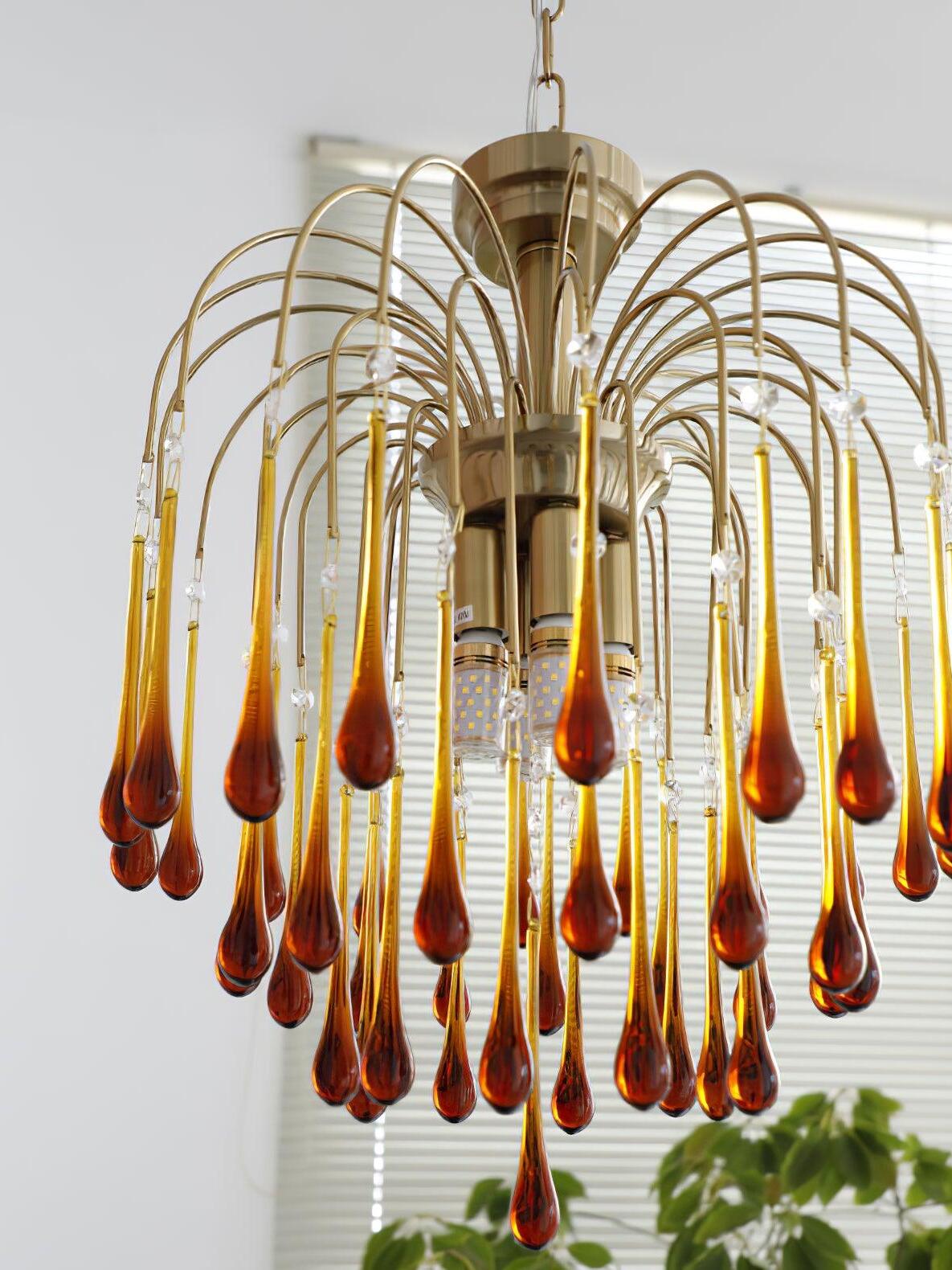 Amber drops in a tiered hanging arrangement