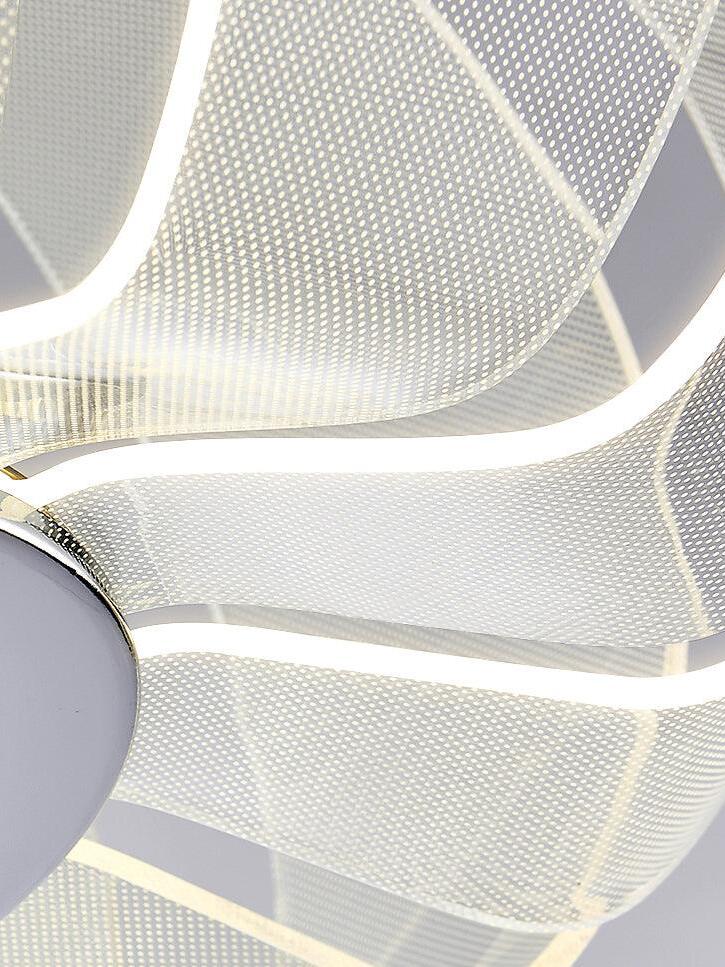 Close view of curved clear textured segments with luminous edges around the lower disc