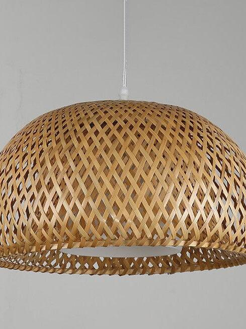 Close crossing bamboo strips on natural dome shade