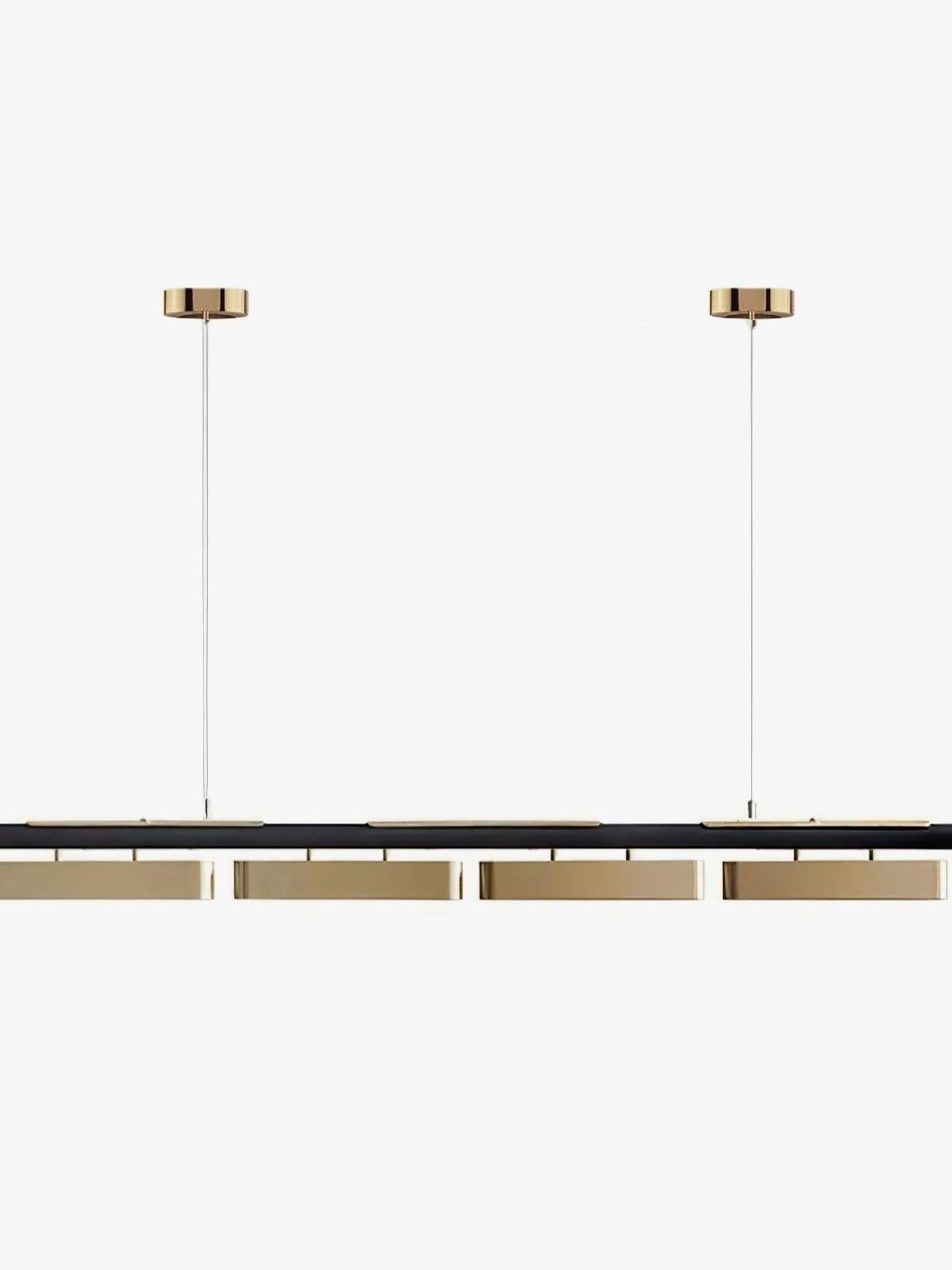 Colt long black rail with four brass modules and two round canopies, isolated against white