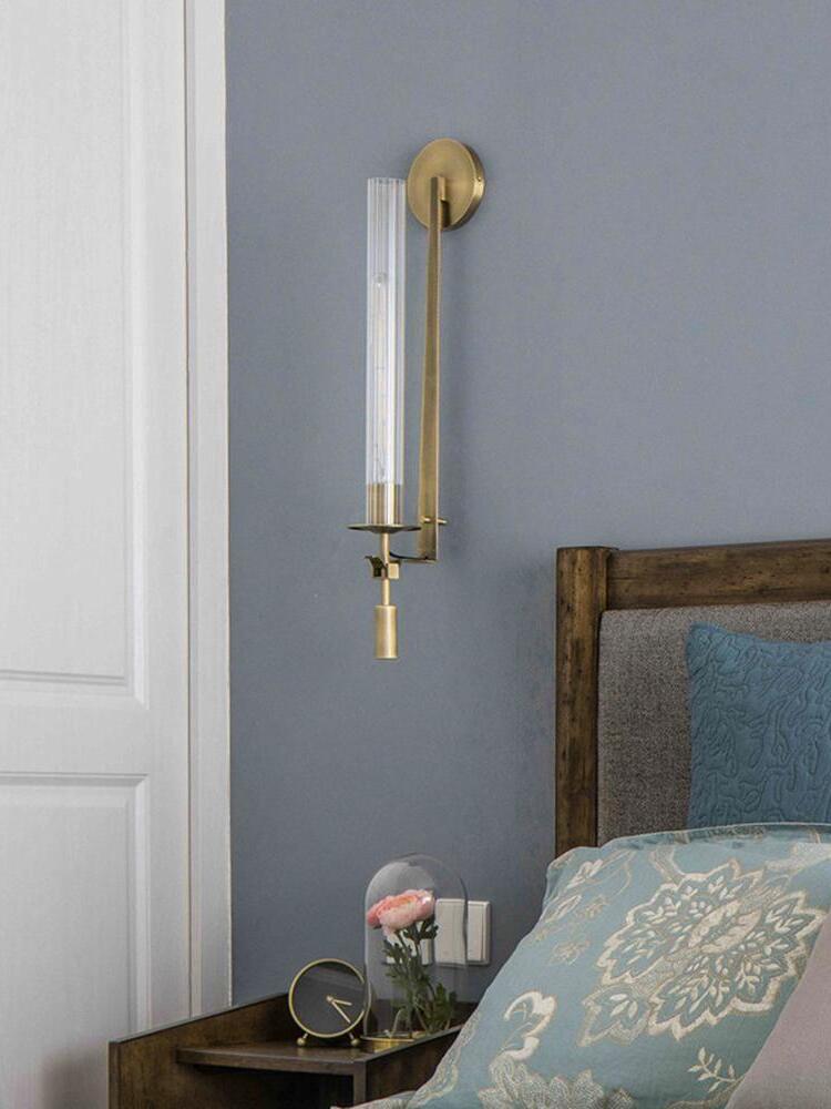 Retro Brass Fontanelle Glass Wall Lamp For Bedroom - Cueteks