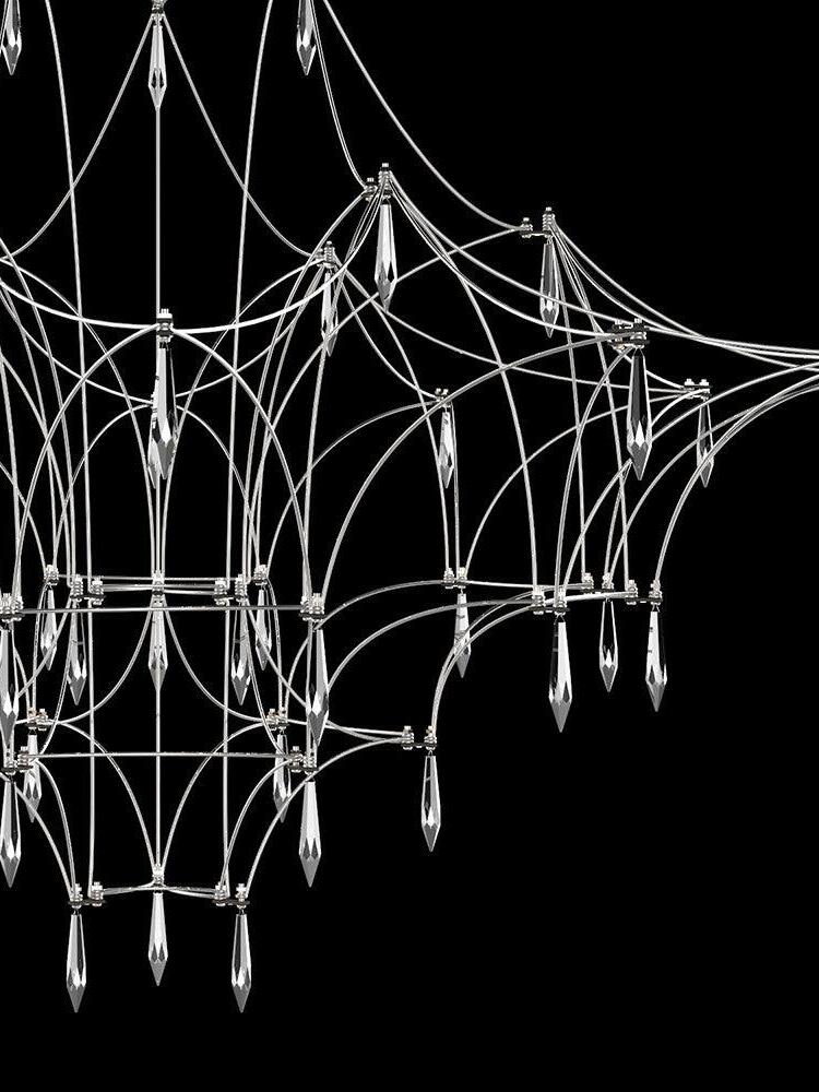 Fine web-like frame and pointed prisms close-up