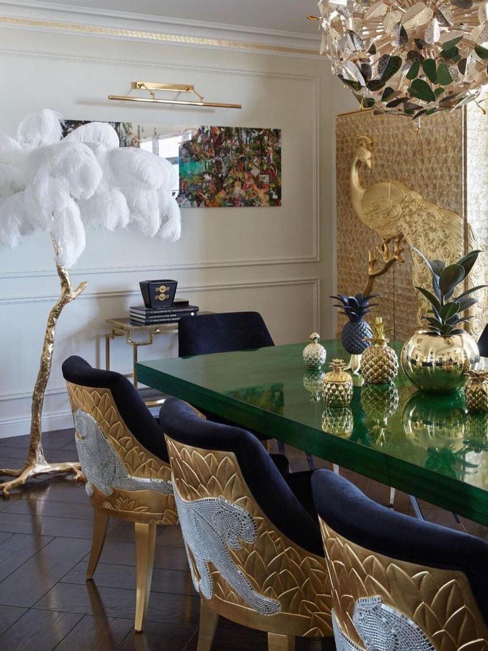 Art Deco Brass Ostrich Feather Floor Lamp - Cueteks