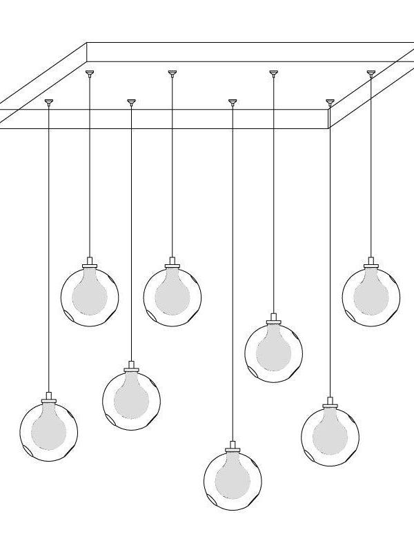 Line drawing of eight globes below long canopy
