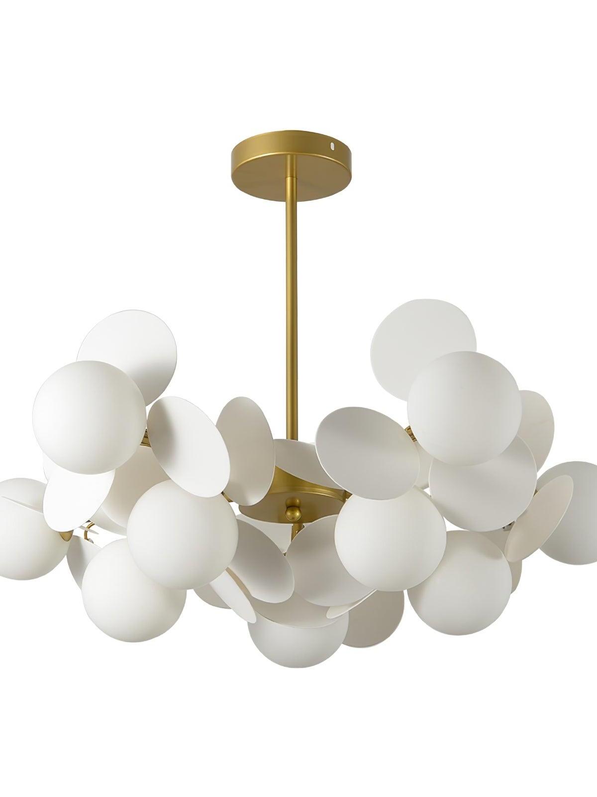 Gold frame with White leaf-like discs and globes