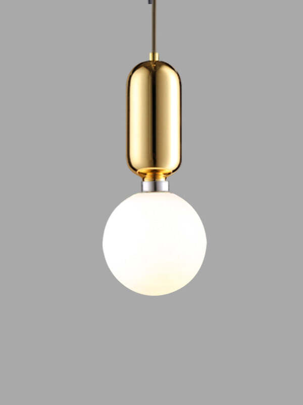 Reflective gold-coloured rounded metal cap above a white glass globe