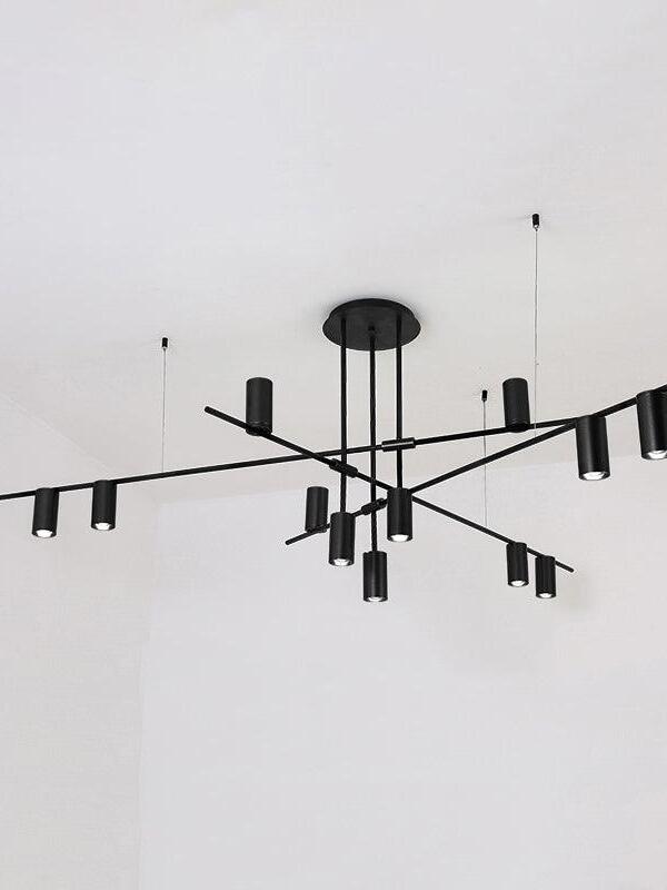 Black twelve-head geometric rod chandelier
