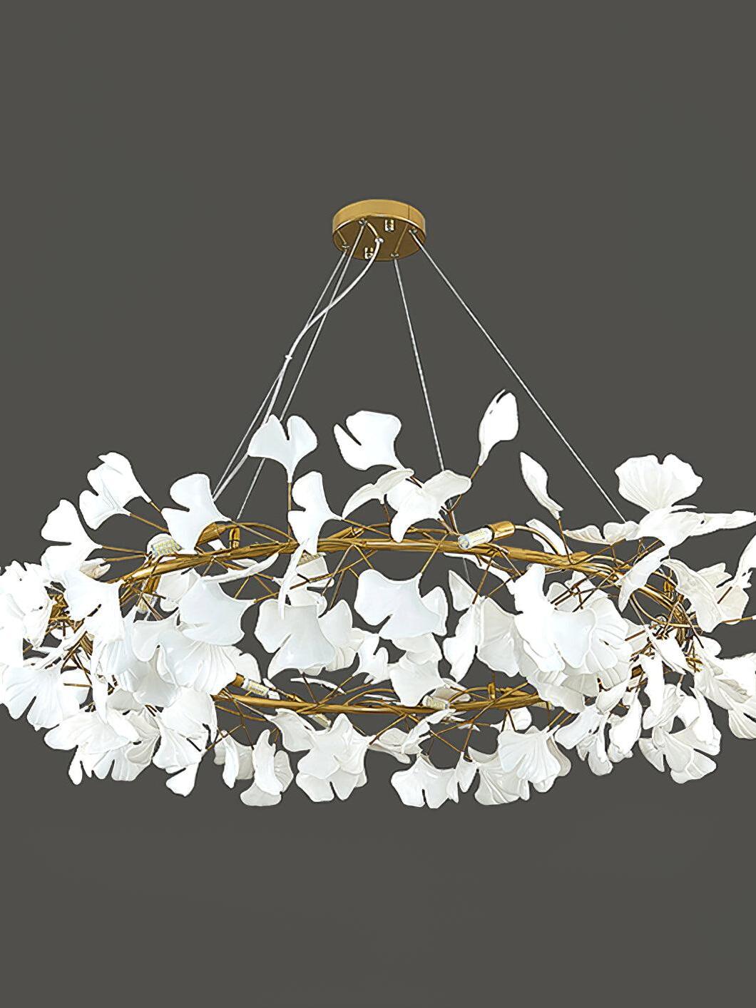 Gingko O Gold and White 150 cm option pictured on a dark background
