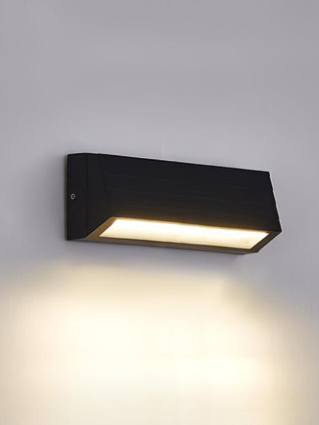 Rectangular black wall light casting light down
