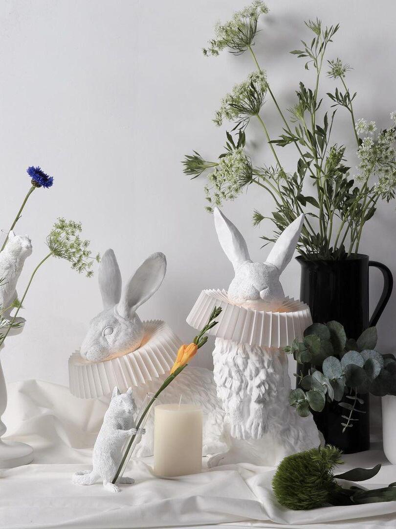 White Resin Rabbit Decorative Table Lamp - Cueteks