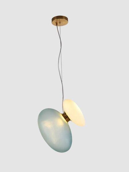 Model 10 blue and white pebble pendant with pale front oval