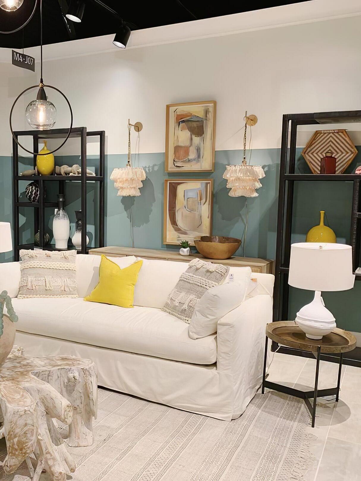 White tassel fixtures in a living-room scene