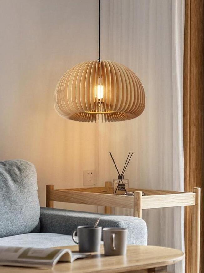 Rustic Wooden Pumpkin LED Pendant Lamp - Cueteks