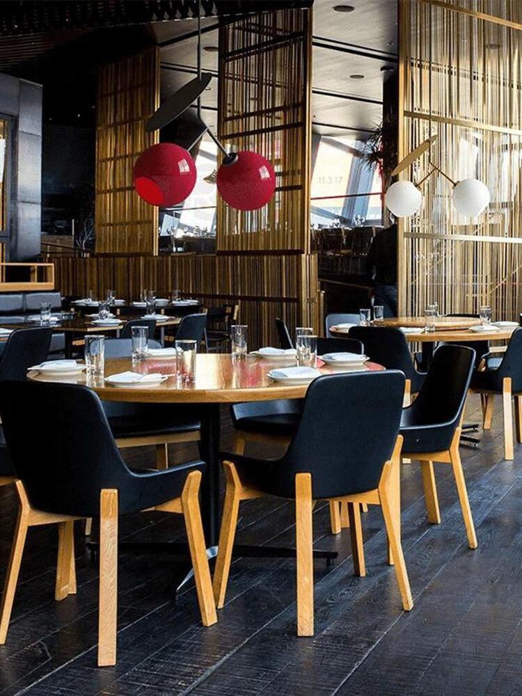 Red Cherry pendants above restaurant tables