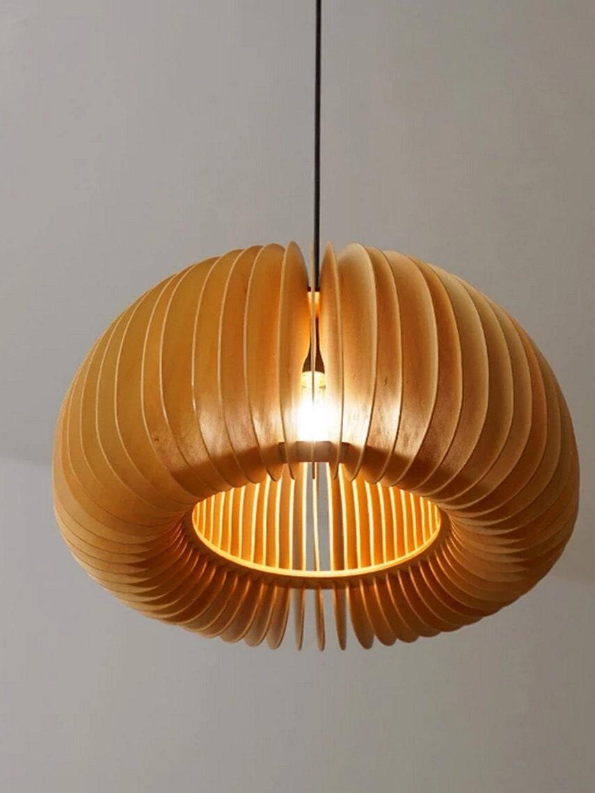 Rustic Wooden Pumpkin LED Pendant Lamp - Cueteks