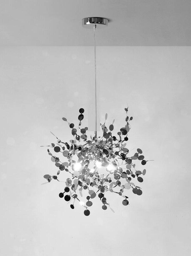 Single silver metal-disc cluster with bright lamps and round canopy