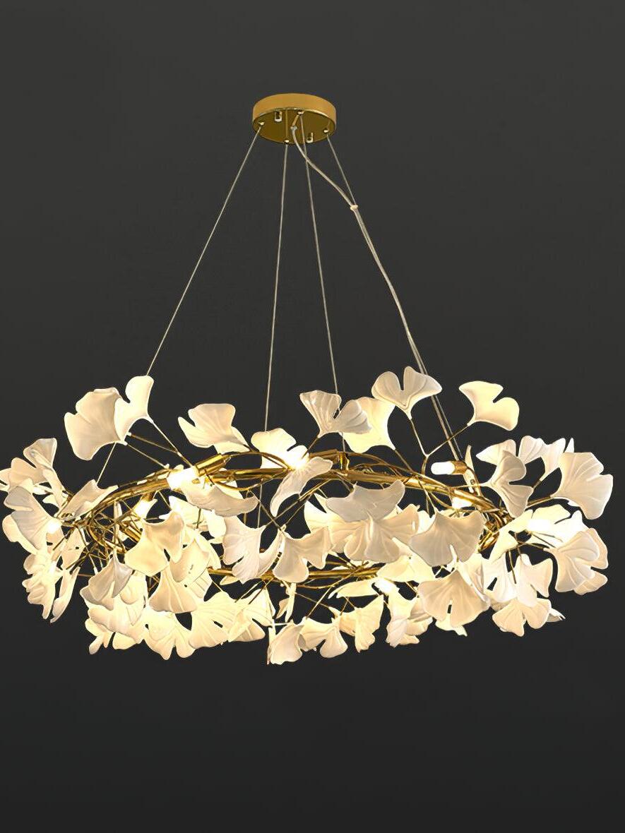 Gingko O Gold and White 100 cm option pictured illuminated