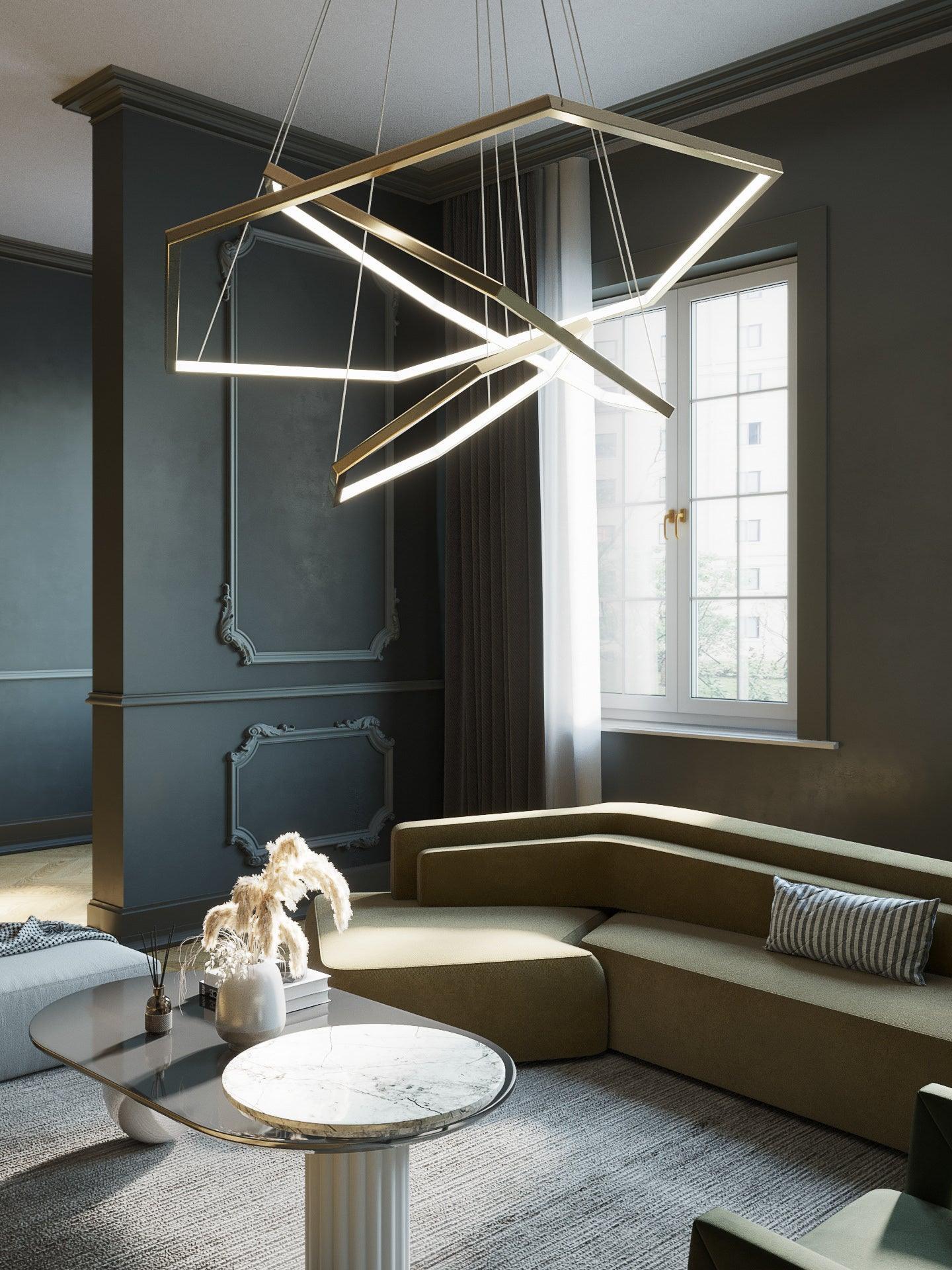 Irregular Multilayer Gold Rings Vesanto Chandelier - Cueteks