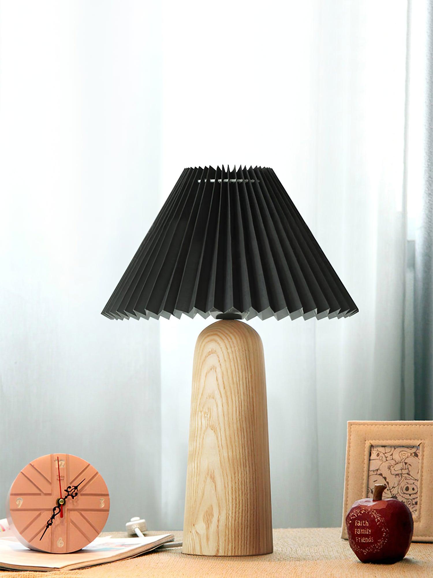 Luxurious Facet Pleated Wooden Table Lamp - Cueteks