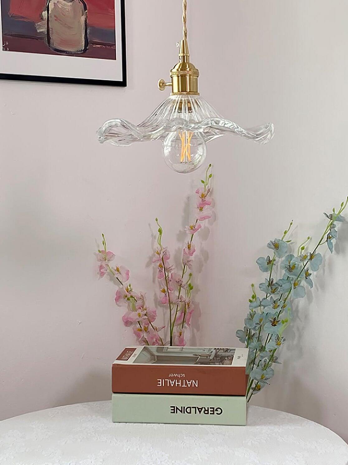 Glass Hibiscus Flower Pendant Light - Cueteks