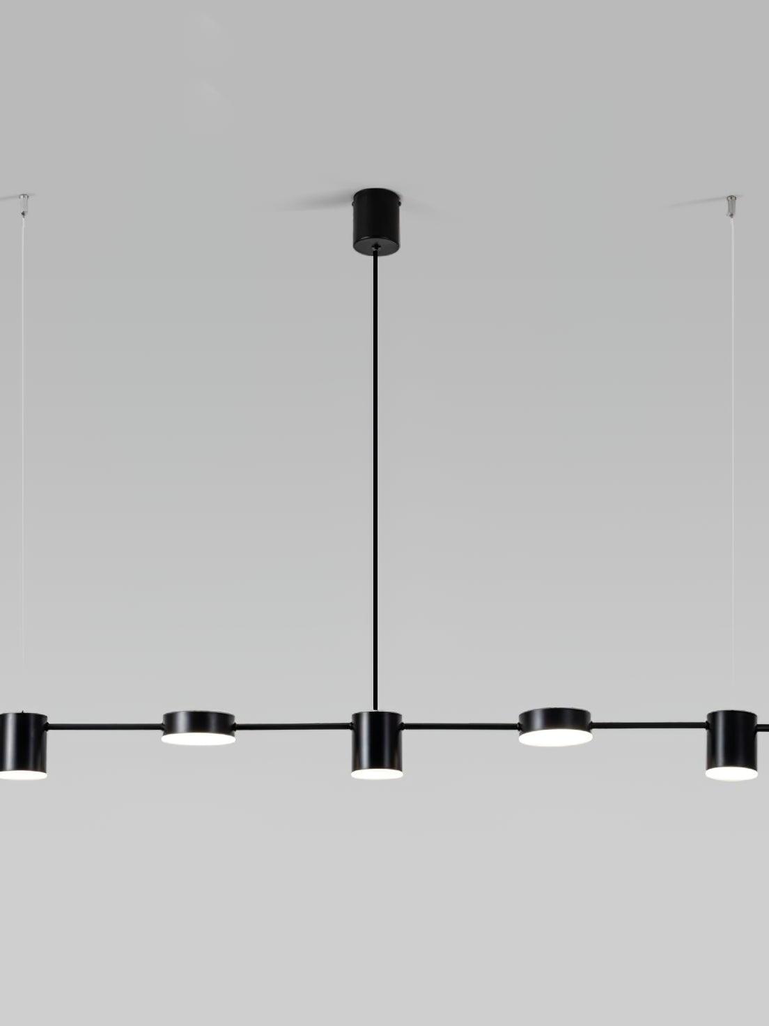 120 cm black linear pendant with alternating cylinder and disc lights