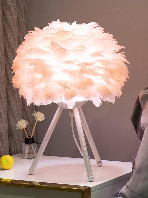 Pink feather shade on white tripod