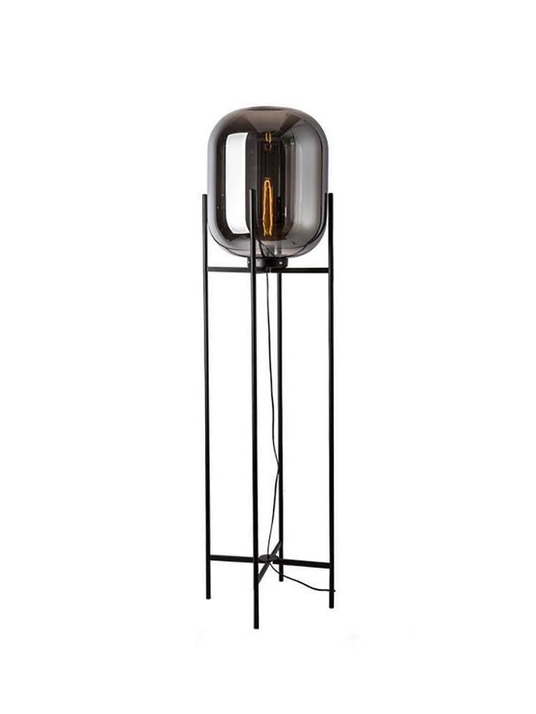 Grey Oda glass shade with a dark reflective surface on a black stand.