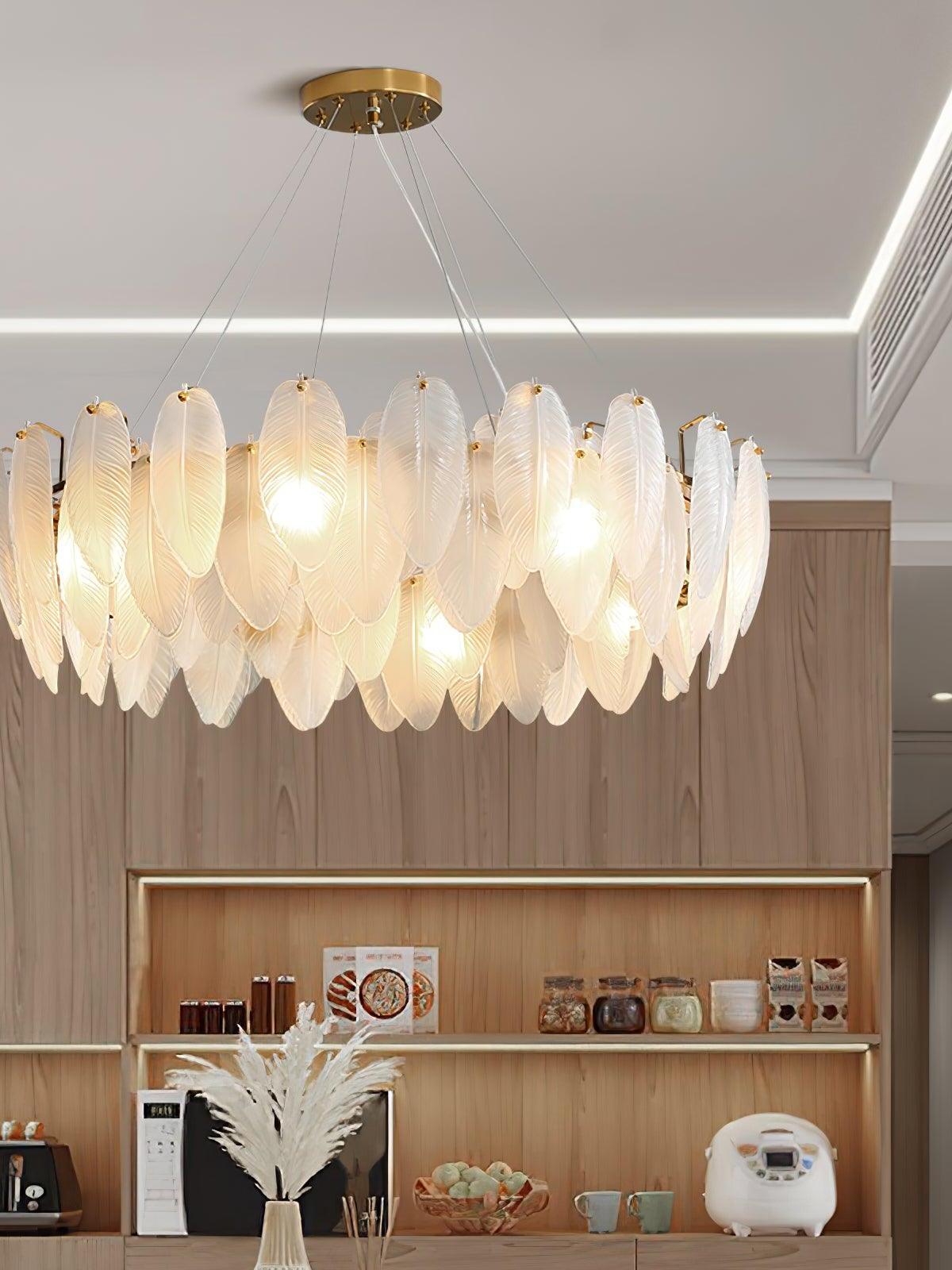 Glass Feather Chandelier - Cueteks