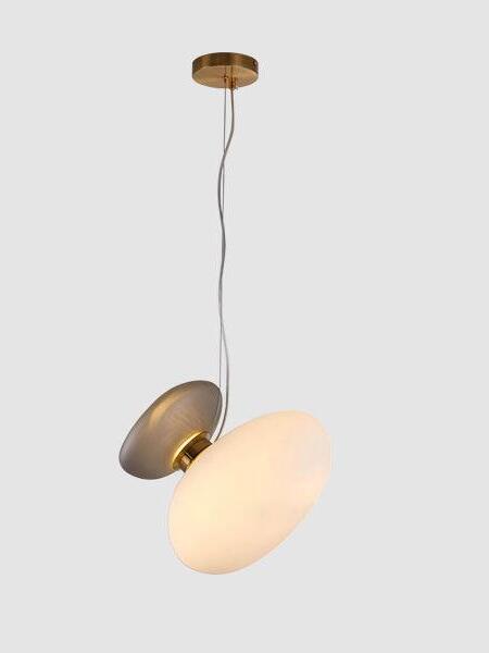 Model 14 smoky-grey and white pebble pendant side view