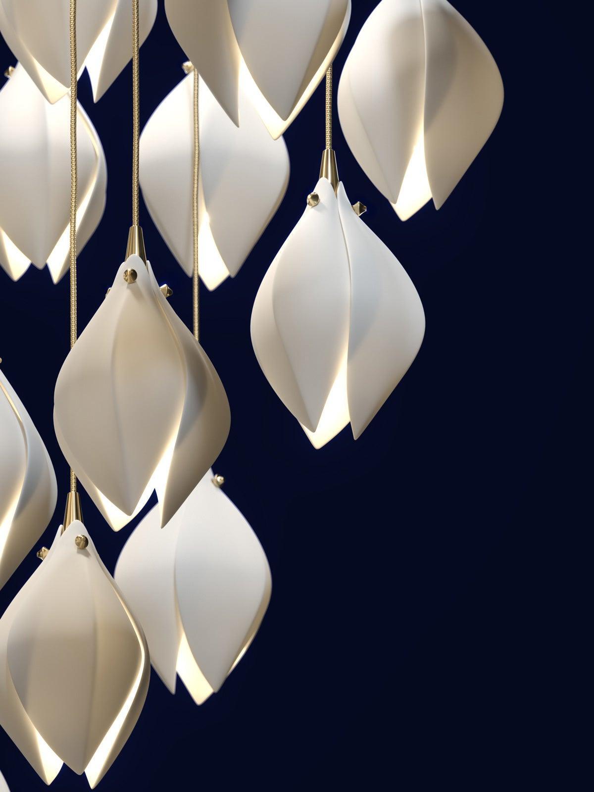 Cluster detail of White curved petal forms