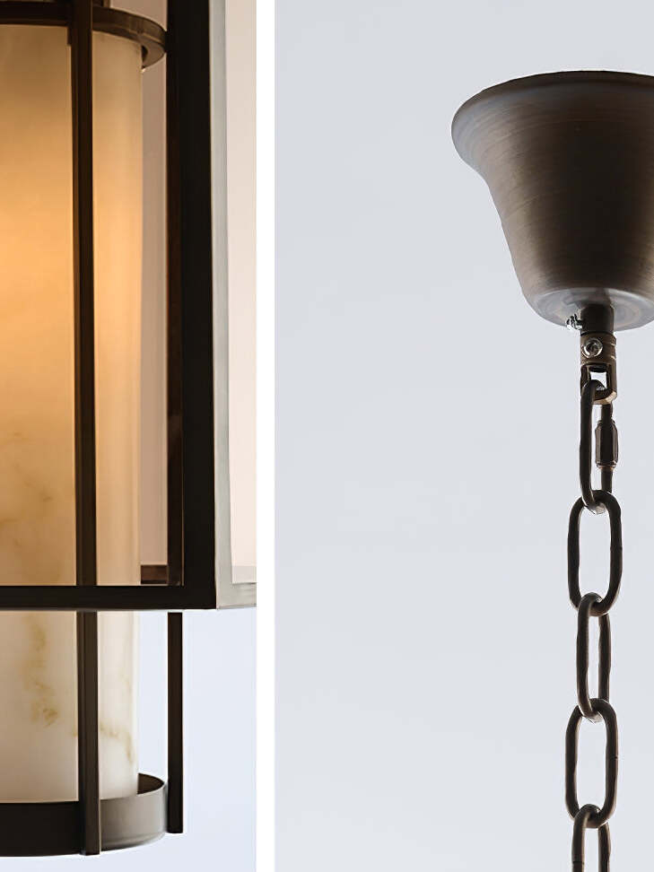 Pendant edge and separate close view of ceiling chain