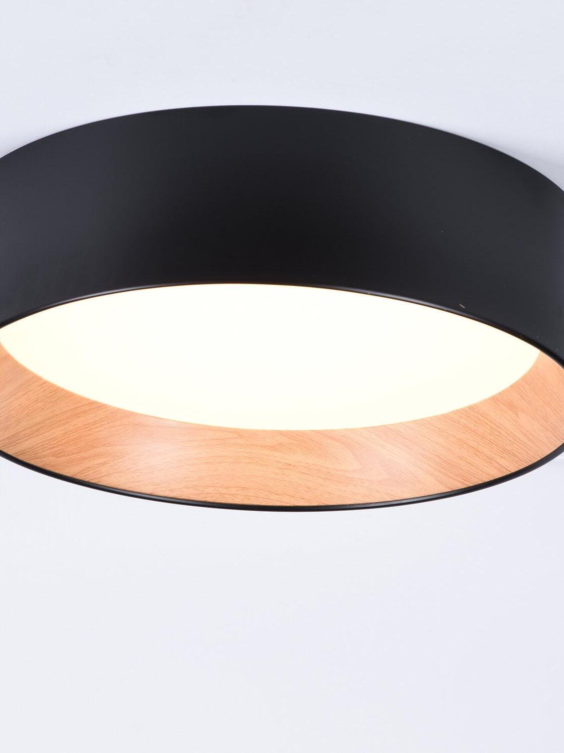 Close view of black shell, white diffuser and warm rim