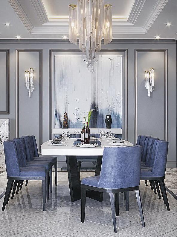 Tiered chain fringe above a formal dining table