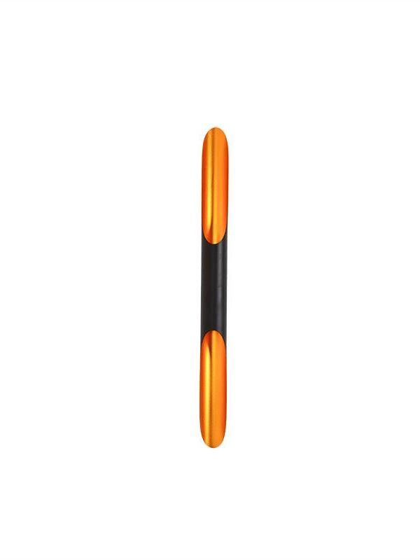 Isolated single black tubular wall light with glowing gold-coloured angled openings on white