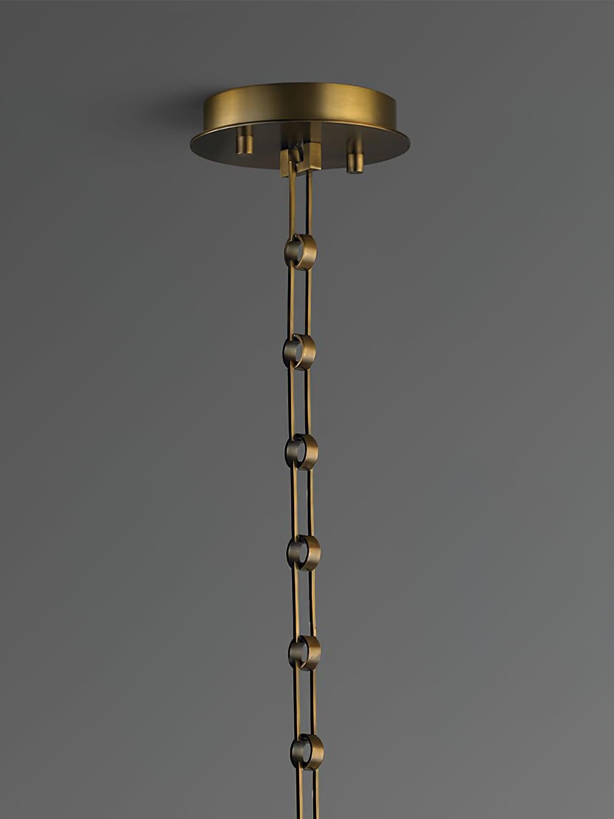 Epic round ceiling canopy and linked suspension chain against a grey background