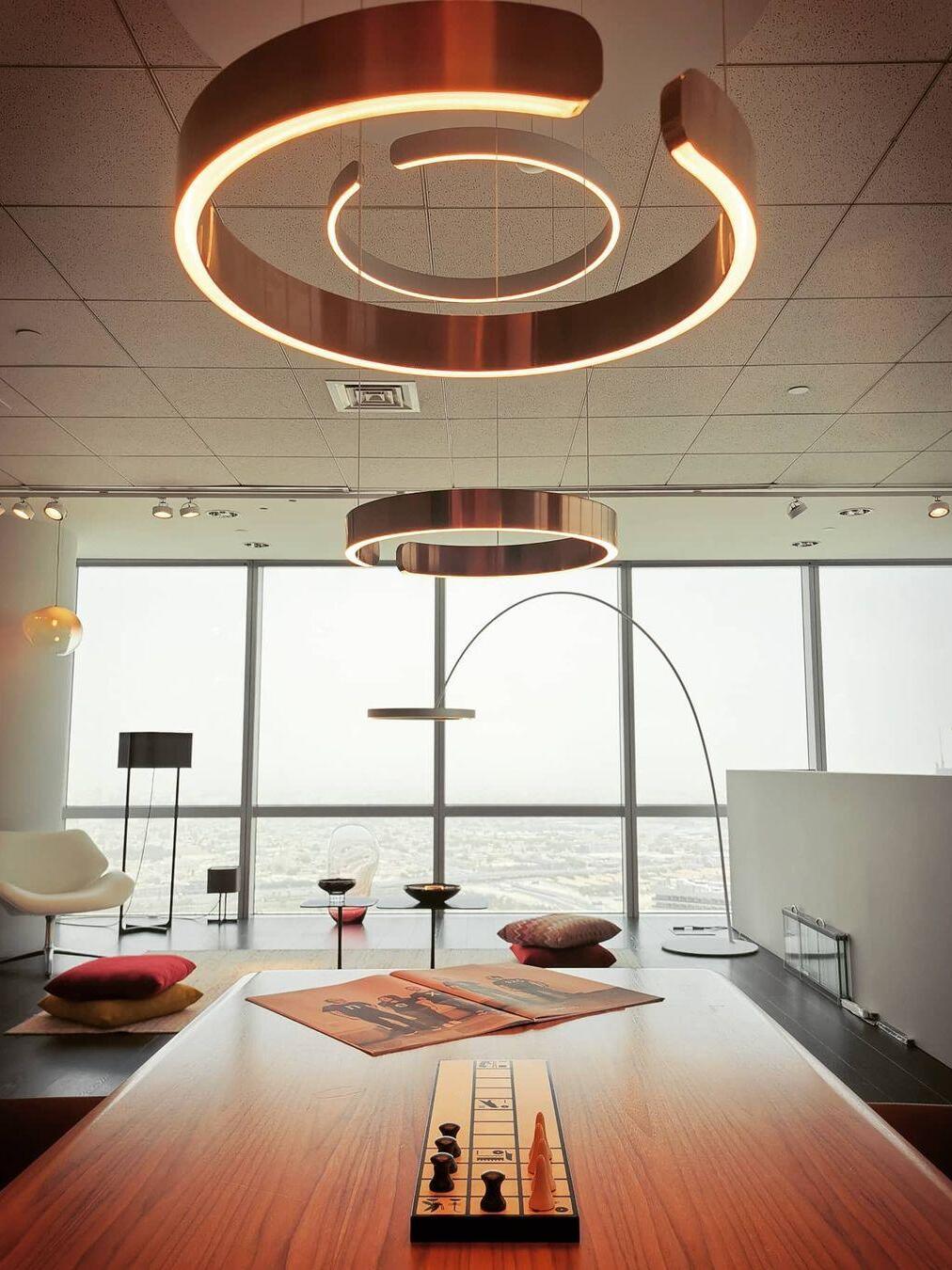 Open ring pendant above a kitchen table