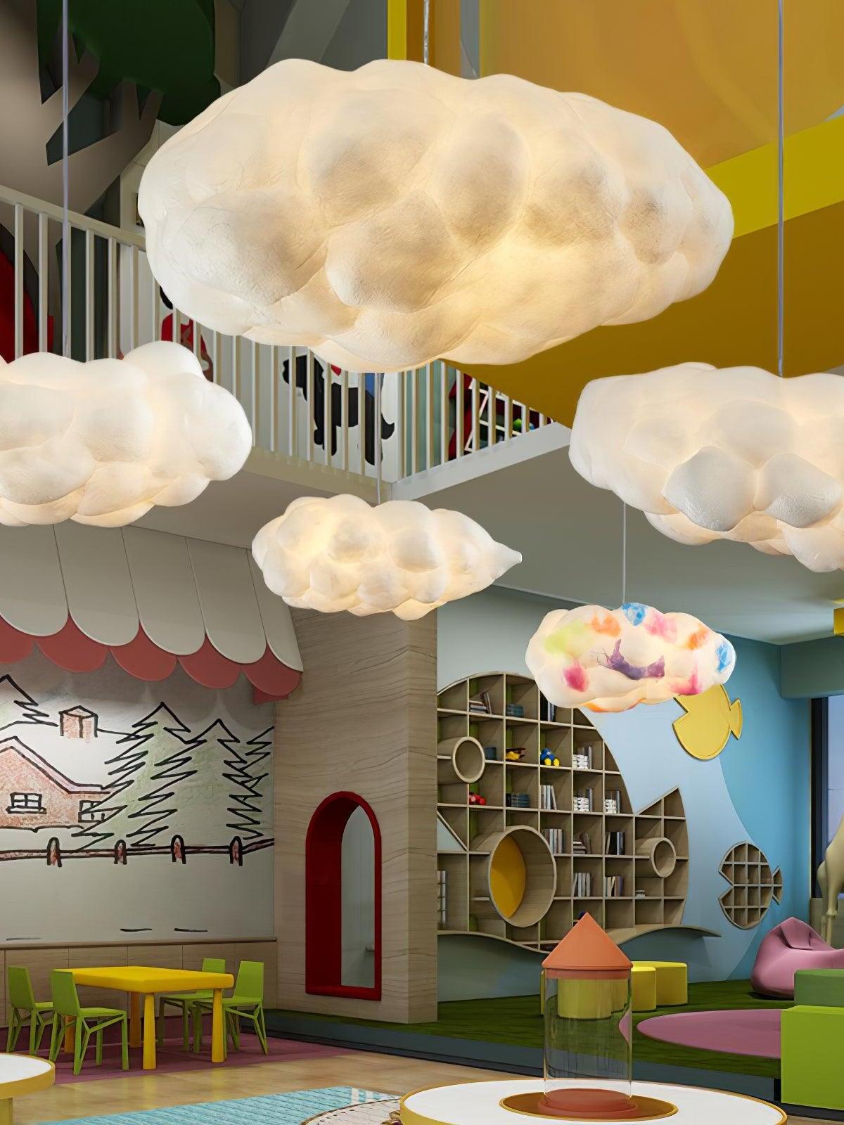 Cloud lights in a themed indoor play area