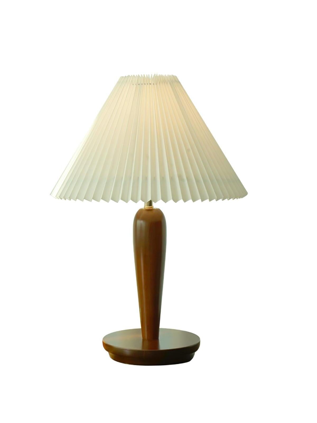 Brown Brentwood lamp with plain white pleated shade