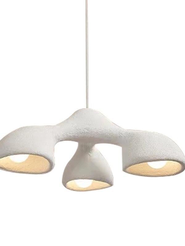 Isolated compact white forked pendant with outward end openings and a lower central lamp outlet