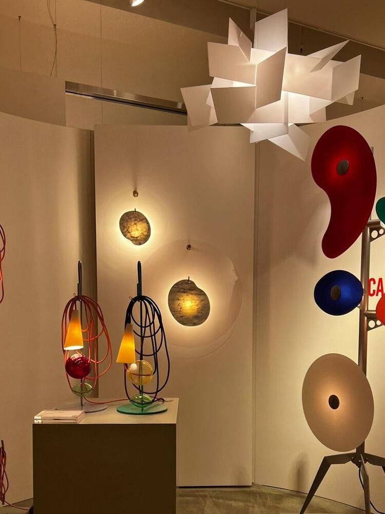 Coloured panel floor lamp in a lighting display