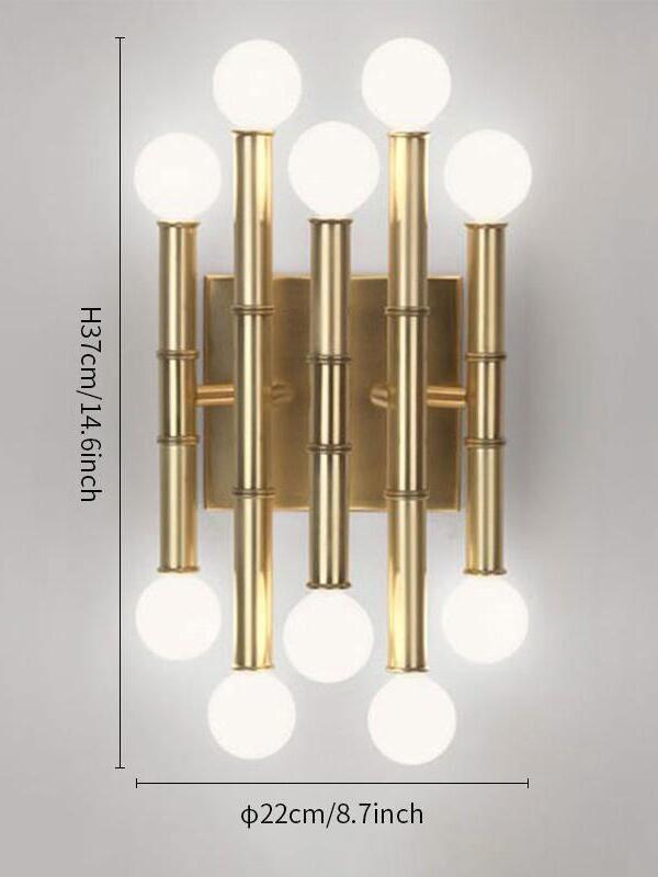 Copper Meurice dimension diagram showing 22 cm frontal width and 37 cm height with gold-tone metal stems