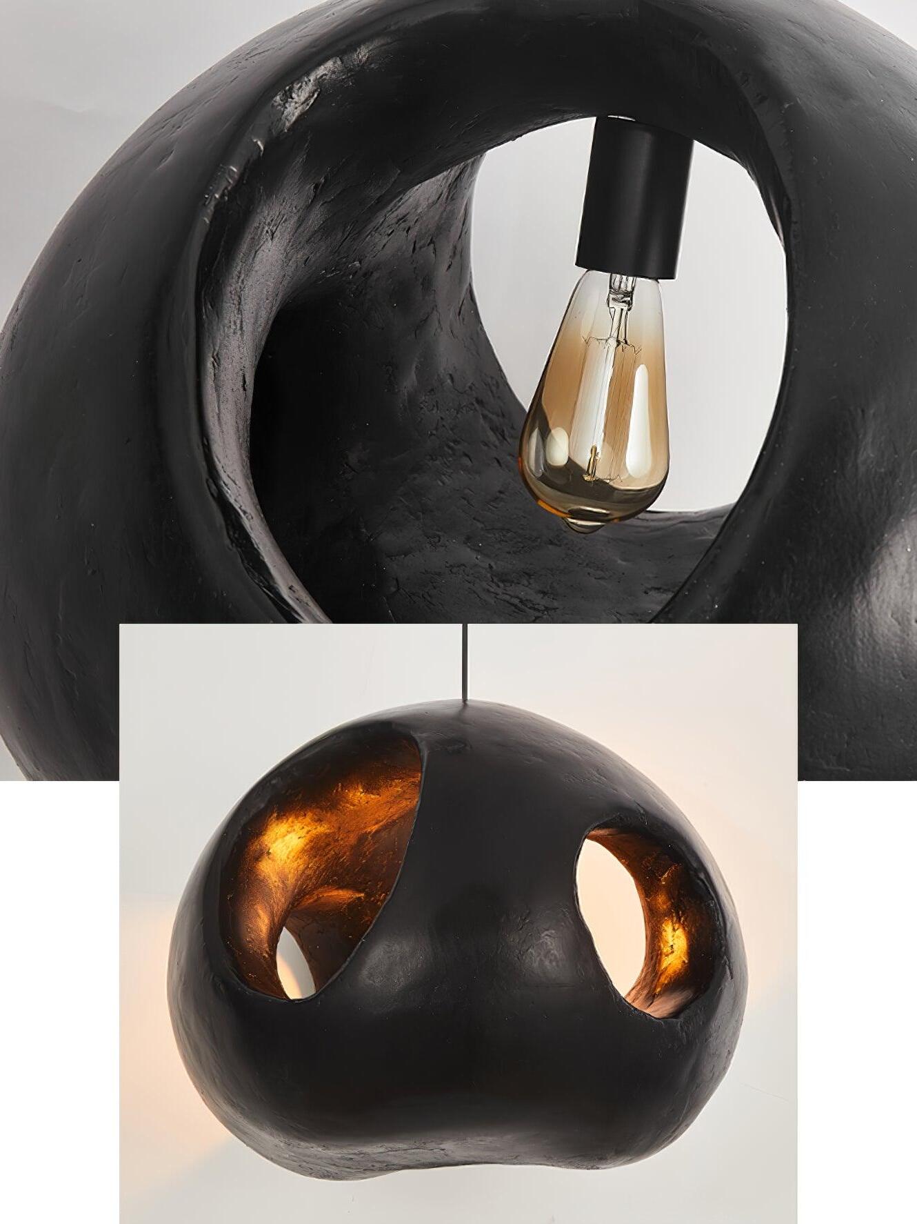 Interior bulb detail and illuminated Makivka shade collage