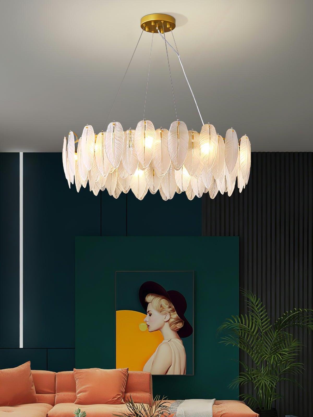 Glass Feather Chandelier - Cueteks